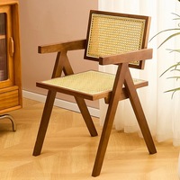 Chaise en bois massif avec dossier en rotin, table carrée en bois massif, style Wabi Sabi, minimaliste vintage pour café, boulangerie, restaurant