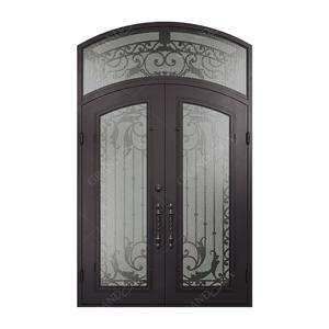 Nouvelle conception de porte d'entrée en fer forgé à double grille pour résidence, portes d'entrée de sécurité en fonte double pour l'extérieur - Product Image 6