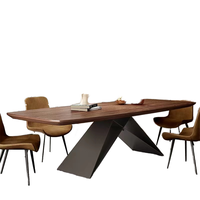 Ensemble de table à manger contemporaine en bois MDF nordique, plateau extensible en marbre, finition noyer, 8 personnes, appartement, maison, hôtel, mobilier de maison
