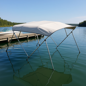 Toldo Bimini para Bote de 4 Arcos, 96"Lx73-78"Wx54"H, Gris Claro, Poliéster, Marco de Aluminio, Impermeable, Protección Solar, Modelo de 2 Soportes - Product Image 2