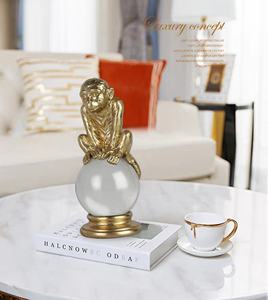 <span class=keywords><strong>Statue</strong></span> Animali in Resina Dorata Leopardo Scimmia Serpente con Sfera di Cristallo per Arredamento Casa - Product Image 2