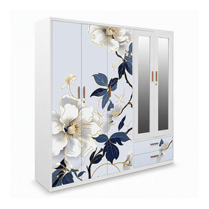 Armoire en métal avec miroir, armoire en acier, armoire autoportante à 5 portes avec tiroir pour vêtements - Product Image 1