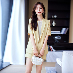 Women's Suit Set Three Quarter Sleeve Blazer Shorts Set Summer Breathable Woven Elegant Style - Product Image 4