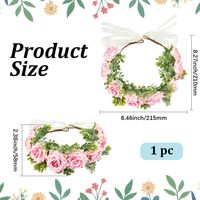 Accessoire de cérémonie nuptiale : Collier couronne de fleurs artificielles roses pour chiots, avec feuillage de roses réalistes et ruban réglable