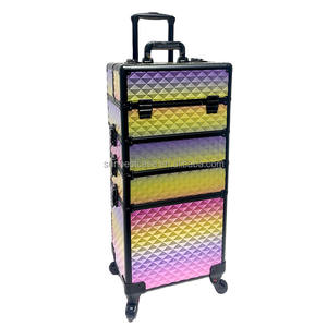 Nouvelle conception, valise à roulettes de maquillage 4 en 1, chariot avec divers compartiments et roues pour les artistes maquilleurs et les professionnels de la beauté - Product Image 3