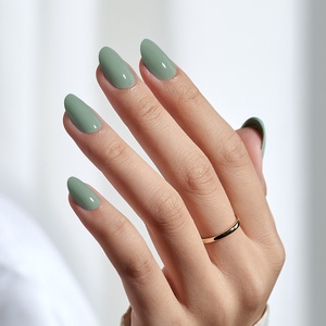 Kit de faux ongles en gel souple BTArtbox avec colle et lime à ongles – Vente en gros – Ongles courts ovales couleur unie vert clair à presser - Product Image 1