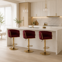 Tabouret de bar ergonomique haut de gamme en velours rouge, pivotant, réglable en hauteur avec vérin à gaz, pour salon, café, restaurant, pub, mobilier