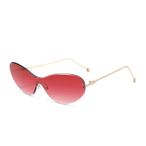 Lunettes de soleil œil-de-chat sans monture avec verre monobloc et branches en alliage vintage, protection UV400, personnalisables avec logo, pour hommes et femmes - Product Image 4