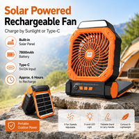 Ventilateur de camping solaire avec lumière LED, batterie rechargeable 7800mAh, ventilateur portable pour extérieur, recharge solaire pour le camping
