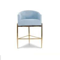 Chaise de comptoir en velours, tabouret de Bar en acier inoxydable, de luxe, bleu ciel, pour fête, maison et Club