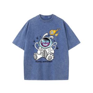 Camisetas de algodón lavado con ácido de peso pesado de alta calidad para hombres Retro estampado de gran tamaño cómodo corto personalizado cuello ajuste Logo Hip Hop - Product Image 5