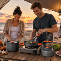 Ensemble de cuisine de camping en aluminium 4 pièces, grand format, pliable et portable, kit de cuisson 3-en-1, vente en gros usine