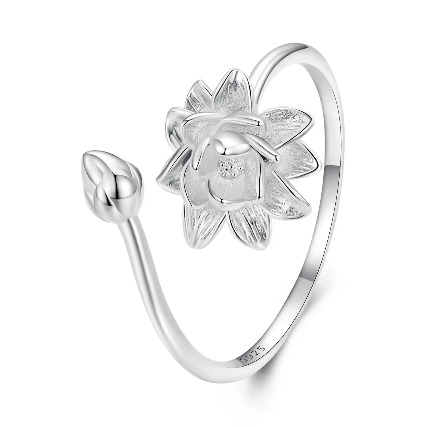 925 Silver Ring High Quality Fine Jewelry Argento Anello da Donna Lotus Flower Open Ring for Girls