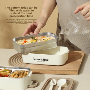 Boîte à lunch isotherme à trois niveaux en acier inoxydable 304, avec couvercle, pour étudiants, design rectangulaire, empilable, portable, 501-800 ml - Product Image 2