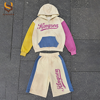 Ensemble sweat à capuche et pantalon de survêtement streetwear pour homme, imprimé personnalisé, oversize, avec motifs graphiques, strass, effet déchiré, patchwork color block