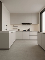 Aparador Esquinero sin Tiradores con Cajones y Puertas de Almacenamiento, Minimalista, Lacado Beige, para Comedor