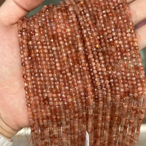 Perles carrées facettées en pierre de soleil naturelle de 3 mm, perles de rubis, pierres de guérison pour la fabrication de bijoux DIY, brin complet - Product Image 1