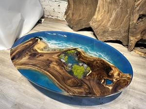 โต๊ะกาแฟเรซิ่นอีพ็อกซี่ลายวิวชายหาด ฐานไม้ธรรมชาติ พร้อมรายละเอียดมหาสมุทรและชายฝั่งที่สมจริง - Product Image 3