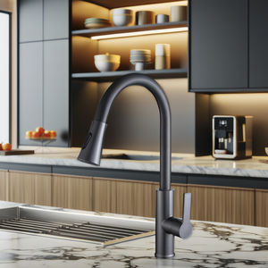 Grifo de Cocina Monomando Moderno Clásico KAWAL, Mezclador de Agua de Plástico y Cerámica, Acabado Cepillado, Montado en Cubierta para Fregadero - Product Image 5