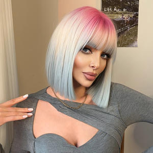 Peluca Corta y Lisa Dm877 de 30 cm, Color Azul Claro Degradado, Cobertura Total, Línea de Cabello Natural, Encaje Frontal Invisible sin Costuras - Product Image 4