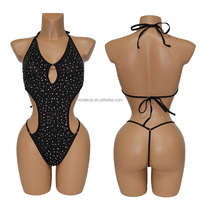 S664 licou Performance porter une pièce body boîte de nuit tenue plage Sexy strass cristal embelli vêtements de danse exotiques
