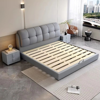 Lit de Chambre King-Size Design Italien de Luxe, Style Moderne, Tête de Lit Capitonnée en Cuir, Cadre en Bois avec Rangement Intégré