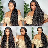 Perruque Full Lace wig naturelle malaisienne, cheveux humains crépus, bouclés, amples, 40 pouces, cheveux humains vierges