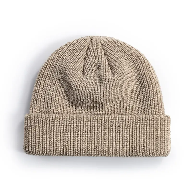 solid green color custom pvc rubber patch skull cap soft cuffed winter warm hat waffle knit beanie manufacturer
