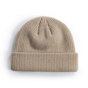 solid green color custom pvc rubber patch skull cap soft cuffed winter warm hat waffle knit beanie manufacturer