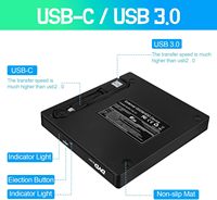 Unidad de Blu-ray Externa 7 en 1 USB 3.0 Tipo-C, Reproductor de Blu-ray 3D, Unidad de Blu-ray Portátil con Función de Lectura/Escritura