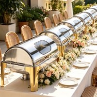 Plats de service rectangulaires de luxe en acier inoxydable pour buffet, chauffe-plats pour banquets d'hôtel et traiteur