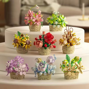 Blocs de construction en plastique pour bouquet de fleurs en pot, modèle de fleur éternelle DIY, petite série, logo personnalisé, commande mixte, entrepôt américain en stock - Product Image 1