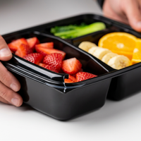 Boîtes bento jetables Kingstar 28oz en PP noir à 3 compartiments avec séparateurs pour gâteaux