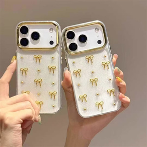 Nueva Funda para Teléfono Móvil con Lazo Brillante, Estrellas y Flores de Resina Transparentes, para iPhone 17 Air 16 15 14 13 Pro Max, Carcasa Trasera Dorada DIY - Product Image 1
