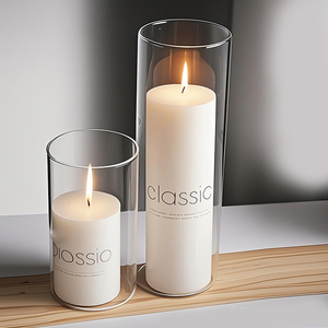 Candele a Colonna Bianche con Vasi a Cilindro in <span class=keywords><strong>Vetro</strong></span> Trasparente <span class=keywords><strong>Portacandele</strong></span> a Uragano per Centrotavola e Decorazioni Nuziali - Product Image 2
