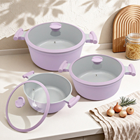 SANLANG Ensembles de batterie de cuisine à induction en gros, en aluminium moulé avec revêtement en granit céramique, comprenant des marmites et des casseroles robustes