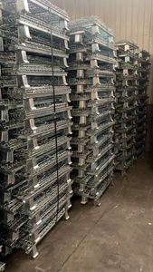 Tel örgü konteyner tekerlekler ile galvanizli çelik katlanabilir tel örgü haddeleme kafes - Product Image 3