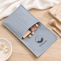 Pochette à bijoux jetable en coton biologique et lin avec logo personnalisé, impression personnalisée, rabat pliable, marque privée, vente en gros