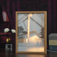 Cadres photo 3D en bois format A5 personnalisables, tableaux lumineux LED faits à la main, design minimaliste, finition bois clair poli pour mariage et maison