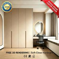 Armoire de chambre moderne et minimaliste sur mesure avec coiffeuse intégrée et miroir, meuble de rangement mural du sol au plafond pour chambre principale