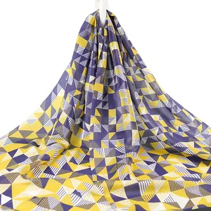 25% Silk 75% rayon voile purple and yellow check pattern geometric printed soft fabric for clothing