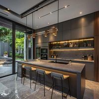 Ensemble de meubles de cuisine modernes, modulaires, ignifuges, écologiques, en mélamine, avec plan de travail en quartz, imperméable, pour appartement, hôtel