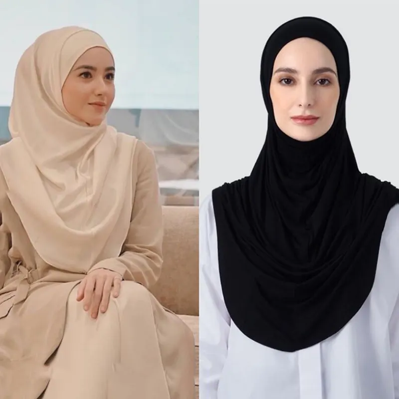 Hazır giyim islami başörtüsü müslüman Jersey anlık eşarp katı başörtüsü fular Femme Musulman şal Wrap Bandana