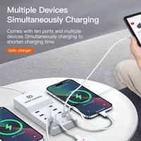 Stasiun Pengisi Daya USB Pintar 10-Port 72W QC3.0 Pengisian Cepat Ramah Lingkungan Bahan ABS/PC Mendukung Colokan EU/US/UK/AU