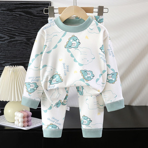 Venta al por mayor barato 2 uds otoño nuevo patrón de dibujos animados lindo cuello redondo manga larga niños niñas niños casa pijamas conjunto - Product Image 3