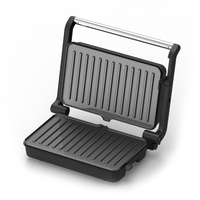 Grille-pain électrique 2 fentes pour panini, 1200W, corps en acier inoxydable, plaques antiadhésives, indicateur de puissance, ouverture à 180 degrés