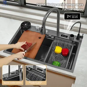 2024 yeni trend Tiktok akıllı mutfak lavabo şelale dijital piyano tuşu ile 304 paslanmaz çelik çok fonksiyonlu mutfak lavaboları