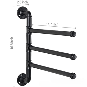 Estante colgante de ropa de baño giratorio de Metal Industrial negro montado en la pared 3 capas rieles ganchos de almacenamiento de toallas - Product Image 2