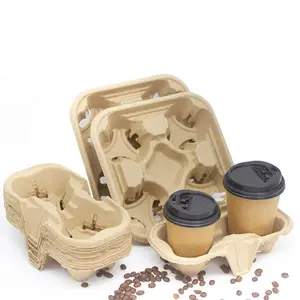 Coffee Holder Biodegradable 2 Cup 4 Cup Disposable Coffee Paper Holder Tray Portable Takeout Coffee Paper Cup Carrier