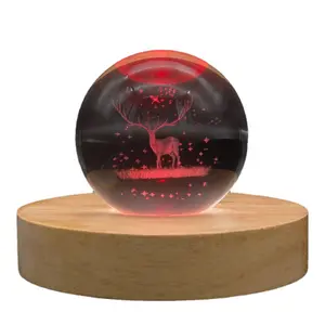 Fuente de alimentación USB para decoración del hogar, bola de cristal mágica 3D, luz LED nocturna, lámpara de cabecera